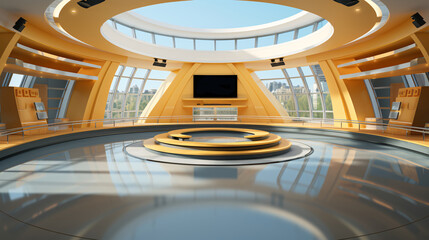 Tv Studio. News studio. News room. Background for newscast. Backdrop for video or photo production. Generative AI technology.