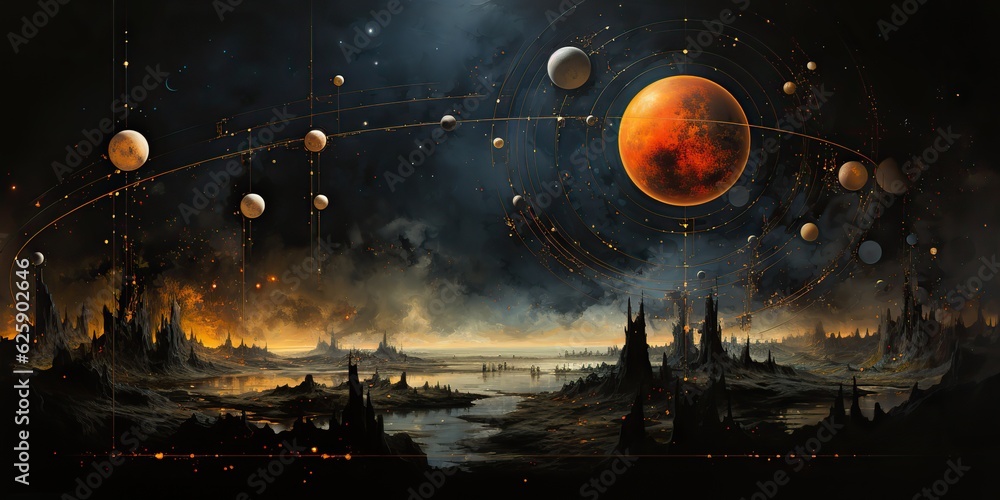Poster ai generated. ai generative. galaxy space universe solar system background abstract planets landscap