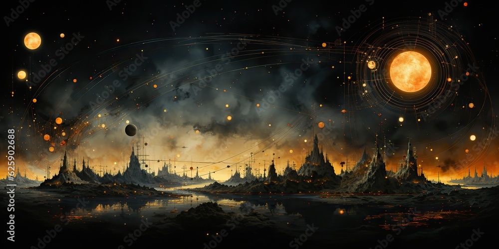 Sticker ai generated. ai generative. galaxy space universe solar system background abstract planets landscap