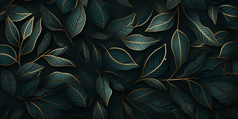 Green dark nature background with many leaves. beautiful foliage for landscaping park and garden design