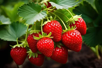 Foto op Plexiglas Beautiful strawberry growing on a bush. © Sebastian Studio