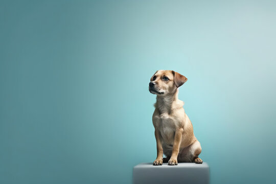 dog sitting with soft blue background,portrait of a dog