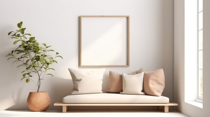 modern living room Home Decoration Mockup with Minimalist Wall Design created with Generative AI Technology