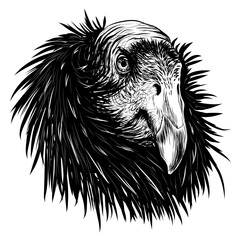 California condor. Graphic portrait of a condor's head in sketch style on a white background. Digital vector graphics. 