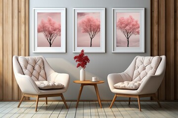 Living room design. View of modern scandinavian style interior with chair. Home staging and minimalism concept. Pastel colour