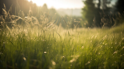 Obraz na płótnie Canvas Green grass in the morning light. Beautiful nature background. Soft focus.