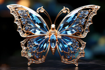 Gold and diamond ornament in the shape of a butterfly, Generative AI