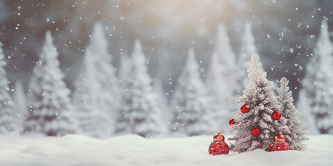 Beautiful with snow covered christmas tree in a snowy winterlandscape, 
Christmas Tree Snow Scene Stock, generative Ai