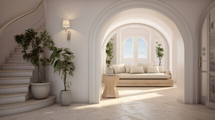 Fototapeta na wymiar Interior design of greek island style hall