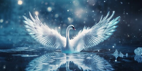 AI Generated. AI Generative. Winter snow ice cold swan bird. Elegance beautiful nature outdoor wild bird art. Graphic Art