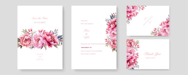 beautiful vector hand drawn pink roses wedding invitation card set