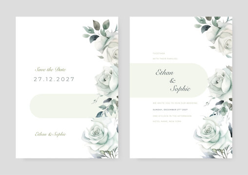 wedding invitation, thank you,details,menu,welcome,boho,minimal template design with watercolor pink leaf and branch, watercolor invitation, beautiful floral wreath.