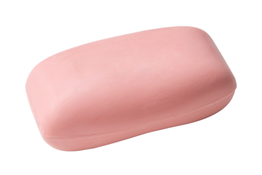 Single dry pink soap bar isolated on white background with clipping path in png file format