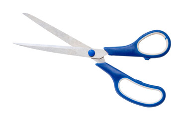 Multipurpose scissors with blue handle isolated on white background with clipping path.