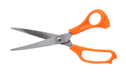 Multipurpose scissors with orange handle isolated on white background with clipping path.