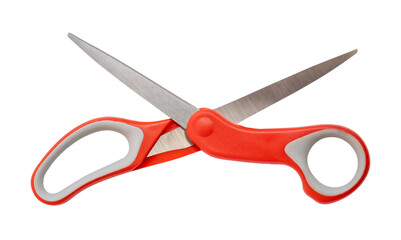 Multipurpose scissors with orange handle isolated on white background with clipping path in png file format.