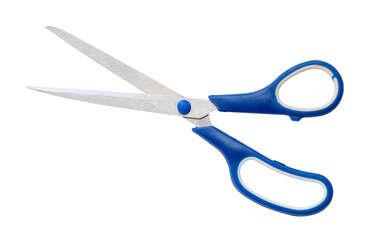 Multipurpose scissors with blue handle isolated on white background with clipping path in png file format