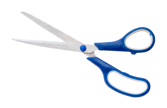 Multipurpose scissors with blue handle isolated on white background with clipping path in png file format