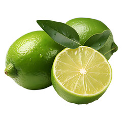 Fototapeta na wymiar Three limes. Healthy. Slices of lime isolated on white or transparent background, lemon, citrus, png, ai generated