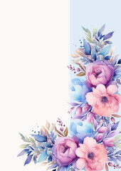 watercolor flowers. floral illustration, Leaf and buds. Botanic composition for wedding or greeting card. Border, branch of flowers - abstraction roses