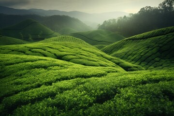 Green tea growing hills. Generate Ai