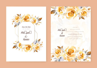 Luxury Floral watercolor wedding invitation template. Beautiful leave and flower background. Greeting card.