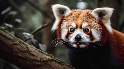 Fototapeta premium Red panda on a tree. Generative AI