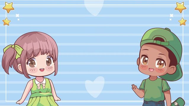 little kids couple anime characters animation