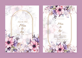 Luxury beautiful vector hand drawing wedding invitation pink floral design