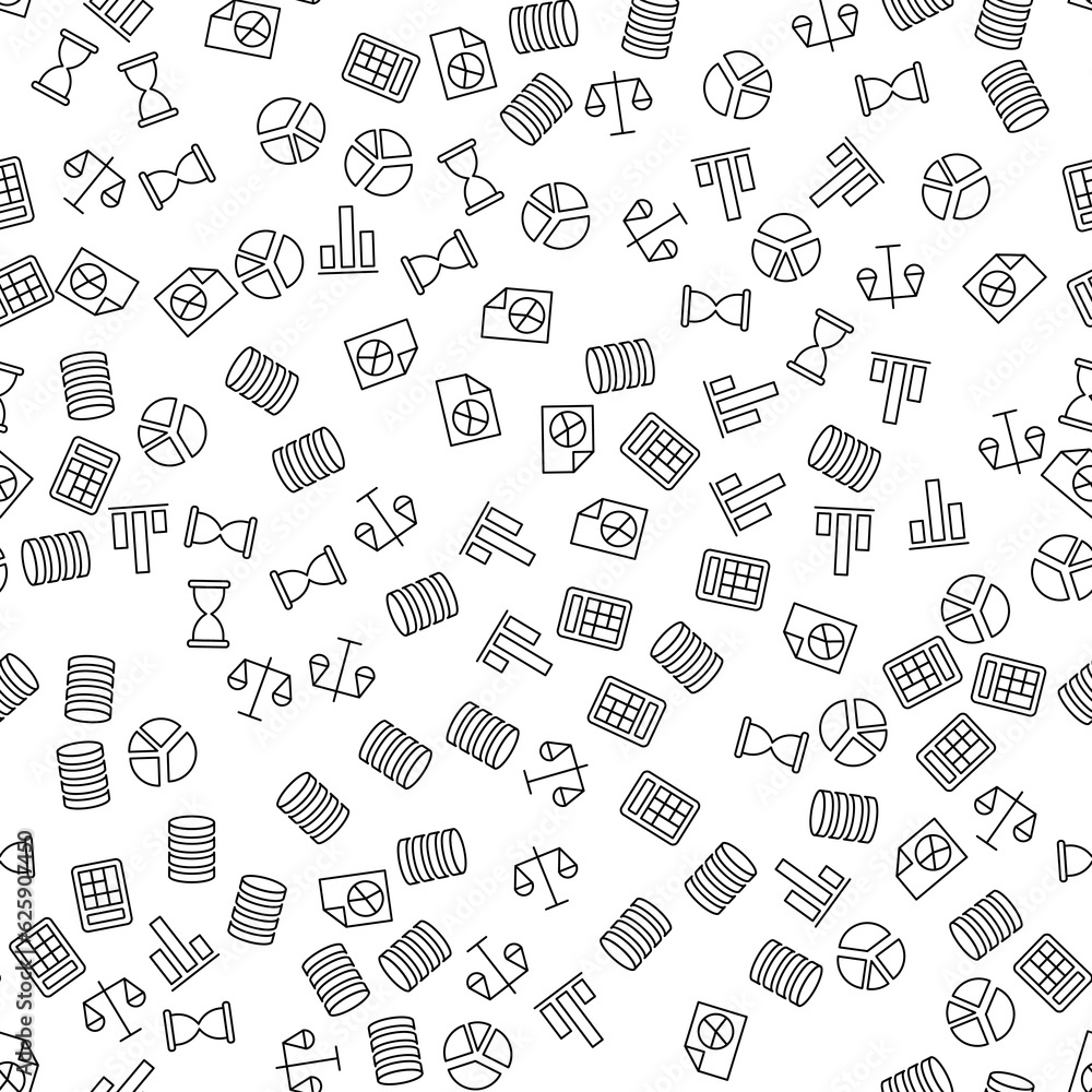 Poster analytics vector seamless pattern. texture background with thin line icons. black outline symbols of