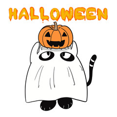 halloween pumpkin with a ghost black cat