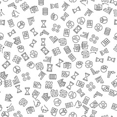 Analytics vector seamless pattern. Texture background with thin line icons. Black outline symbols of business on white background. Seamless vector pattern for web design, printable product, etc.