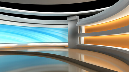 Tv Studio. News studio. News room. Background for newscast. Backdrop for video or photo production. Generative AI technology.V