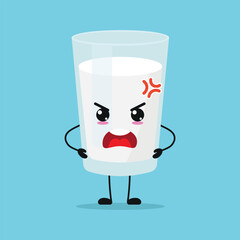 Cute angry milk glass character. Funny mad milk cartoon emoticon in flat style. dairy emoji vector illustration