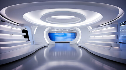 Tv Studio. News studio. News room. Background for newscast. Backdrop for video or photo production. Generative AI technology.V