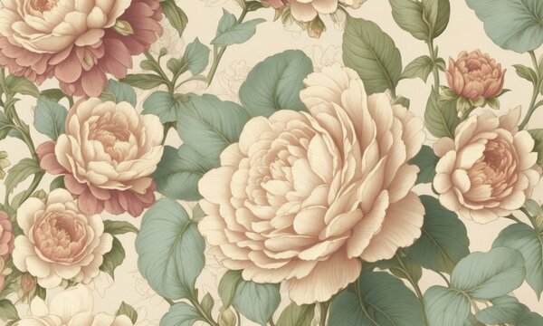 A beautiful fantasy vintage wallpaper depicts a botanical flower bunch, featuring a delightful vintage motif ideal for floral print and digital backgrounds.