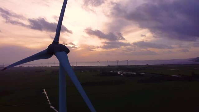 wind power turbine beautiful sky colorfull drone aerial