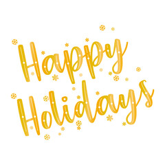 Happy Holidays lettering typography in golden color isolated on transparent background.