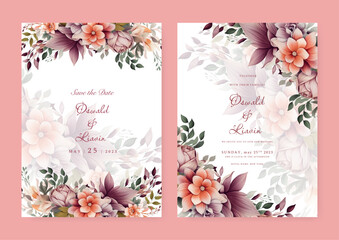 Premium vector pink romantic watercolor wedding invitation and menu template
