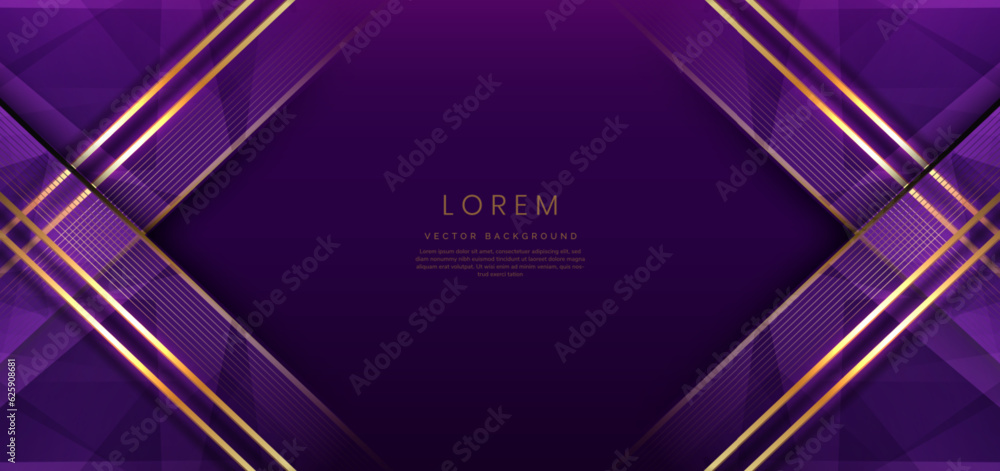 Poster abstract background luxury dark purple elegant geometric diagonal with gold lighting effect and spar