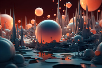 Abstract futuristic unearthly background, flying ball bubbles
