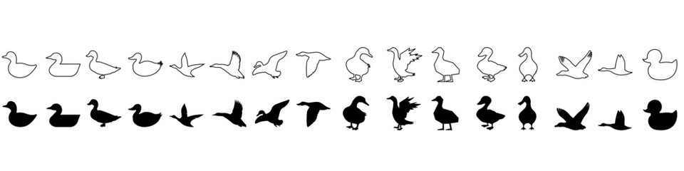 Duck icon vector set. Bird illustration sign collection. Hunting symbol. Goose logo.