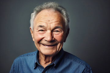 Obraz premium Senior happy man portrait in his 70s, smiling at the camera, neutral background