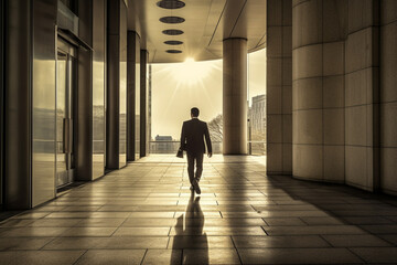 illustration man walk moviment enter office view from beyand Generative AI