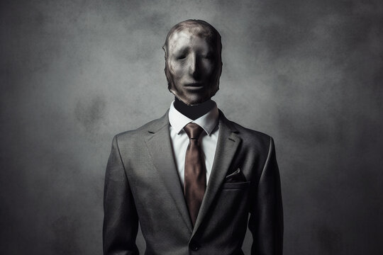 Abstract male figure without a face in a suit Generative AI