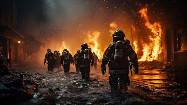 Firefighters in action bravely battling a raging inferno