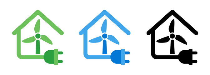Windmill powering home house electricity green energy eco friendly power generator with leaf symbol