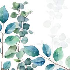 Vector floral botanical card design with leaves with geometrical frame.