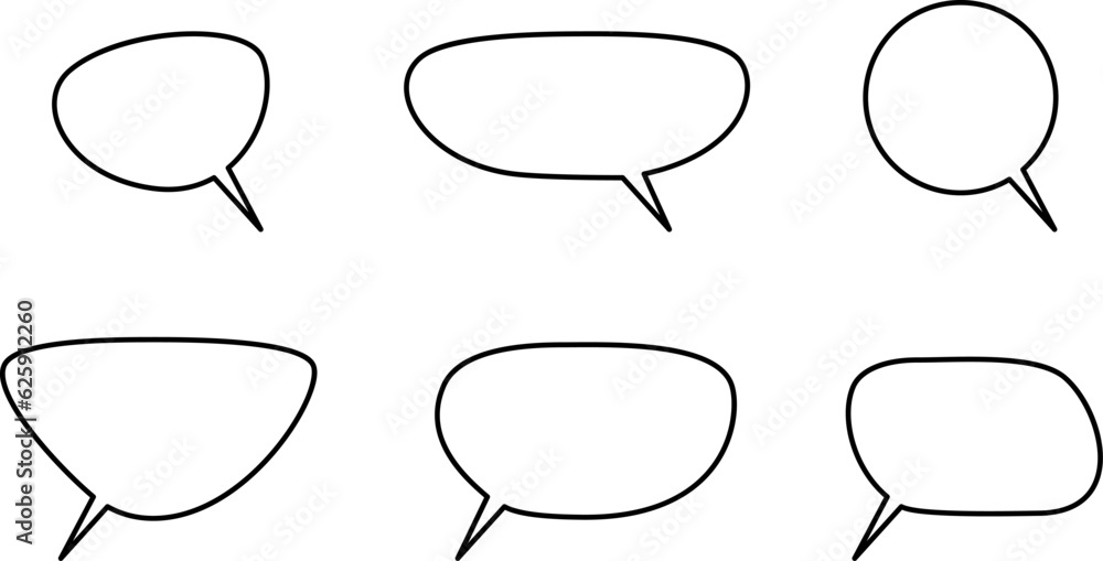 Poster blank black and white speech bubble cloud message symbol element icon set with a thin contour outlin