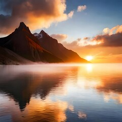 sunset, mountains, sea, clouds, beautiful day,